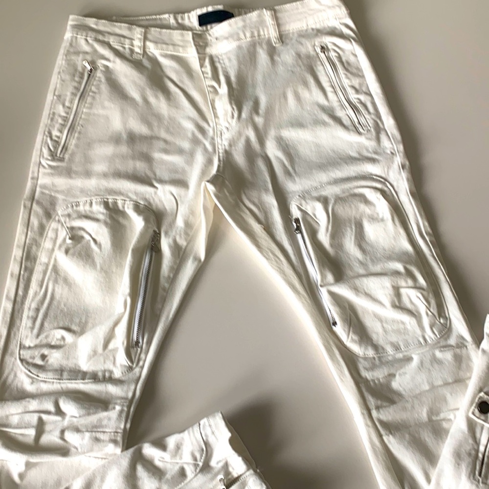 Men’s Tulones Currency collectors skinny jeans with ankle zip sz 38 White